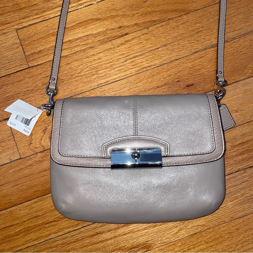 SOLD- New with Tags COACH Kristin Leather Crossbody Clutch in Fawn Nude Beige